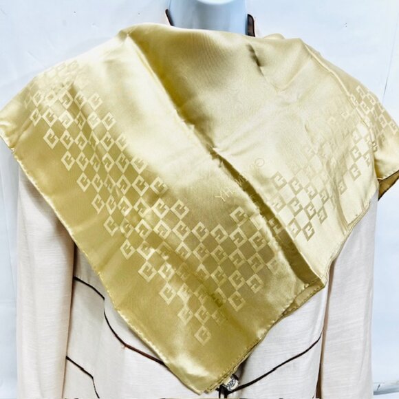 Unused Authentic Givenchy 100% Silk Satin Ivery Gold  Signature Logo 31"x31"(4) - Picture 1 of 8